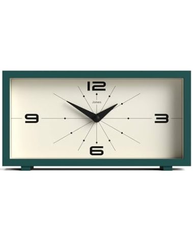 JONES CLOCKS® Odeon Desk Clock | Modern Rectangular Design | Green | Stylish Retro Look for Shelf, Table, Mantel or Bedside