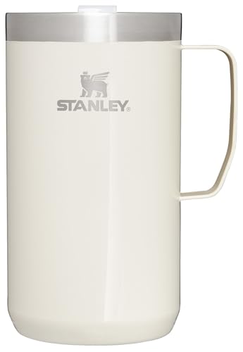 Stanley Stay-Hot Camp Mug 24 oz | Press Fit Drink Through Lid | Cup for Coffee, Tea and Drinks | Insulated Stainless Steel Coffee Mug | BPA-Free | Cream Gloss