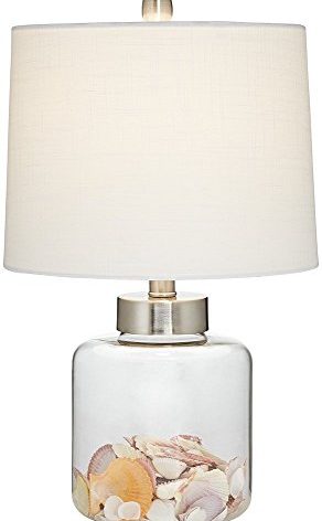 360 Lighting Coastal Accent Table Lamp Fillable 20.5" High Clear Glass Sea Shells Off White Linen Fabric Drum Shade for Living Room Bedroom Beach House Bedside Nightstand Home