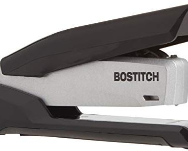 Bostitch Office Executive Metal Desktop Stapler, 3 in 1 Spring Powered Stapler, One Finger, Staple Storage Compartment & Staple Remover, Includes 210 Staples, 28 Sheet Capacity, Black/Gray
