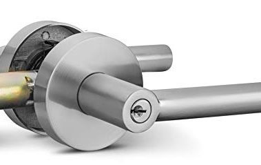 Berlin Modisch Entry Lever Door Handle Lock and Key Sleek Round Locking Lever Set [for Front Door or Office] Reversible for Right & Left Sided Doors Heavy Duty – Satin Nickel Finish