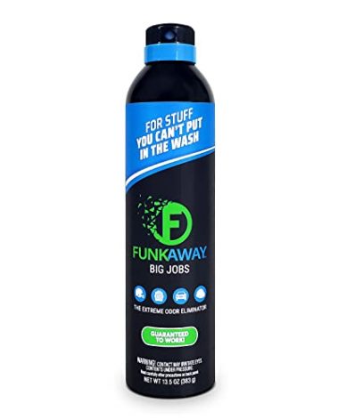 FunkAway Big Jobs Aerosol Spray, 13.5 oz., Extreme Odor Eliminator Spray, Ideal for Shoe Smells, Pet Odors and Large Stuff that Won't Fit in the Wash; Attacks Musty Odors at the Source