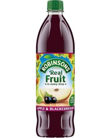 Robinson's Fruit Drink, Apple & Blackcurrant, No Added Sugar, 1-Liter Plastic Bottles (Pack of 4)