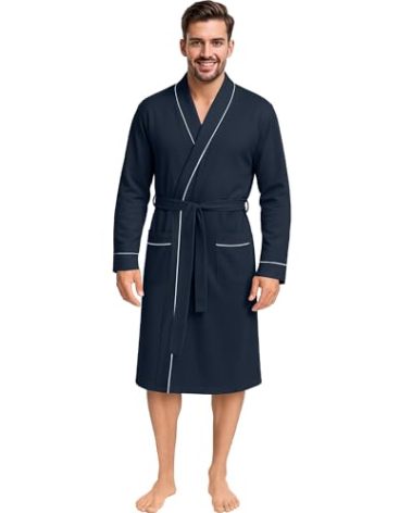 NY Threads Men's Robe Cotton Blend Knit Bathrobe, XX-Large, Navy