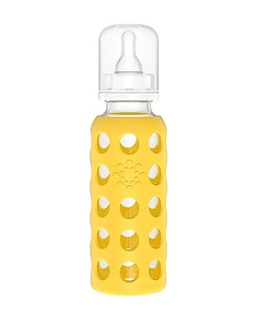 Lifefactory 9-Oz Glass Baby Bottle with Stage 2 Nipple and Protective Silicone Sleeve Mango