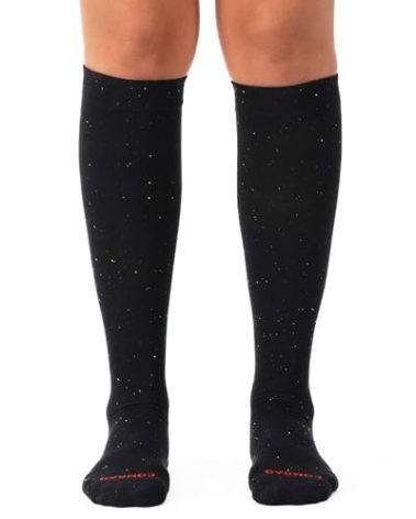 Comrad Recycled Cotton Knee High Socks - 15-20mmHg Graduated Compression Socks, (Medium, Black Confetti) - Soft & Breathable Support for Men, Pregnant Women, Nurses, Home, Work & Travel