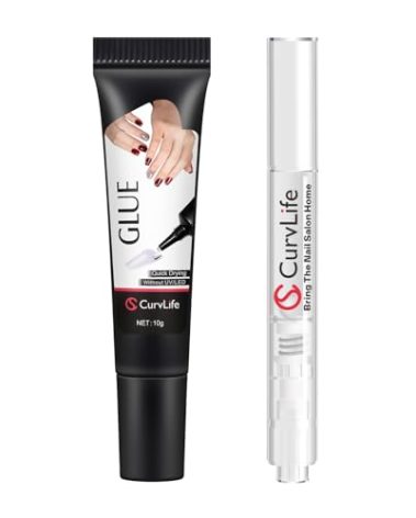 Curvlife 10g Semi Solid Nail Glue Gel With 5ml Remover Pen, No UV Light Needed, for Press On Nails, Click&Remove Pen