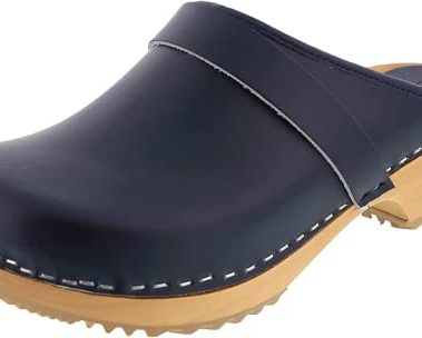 Bjork Maja Wood Open Back Leather Clogs (EU-41, Navy)