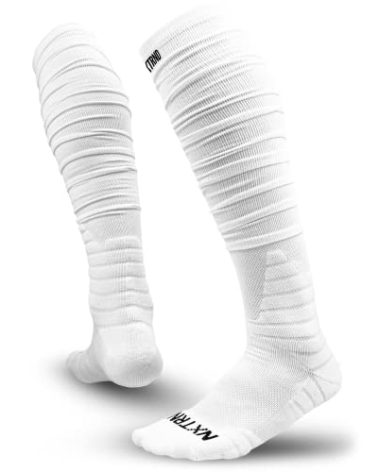 Nxtrnd XTD Scrunch Football Socks, Extra Long Padded Sport Socks for Men & Boys (White, S/M)