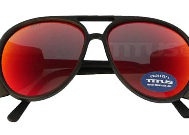TITUS G35 Retro Aviator Z87 Sunglasses Eye Protection w/Side Shield Motorcycle Shooting DOT ANSI CE Approved Safety Glasses (Crimson Rev Mirror Over Smoke)