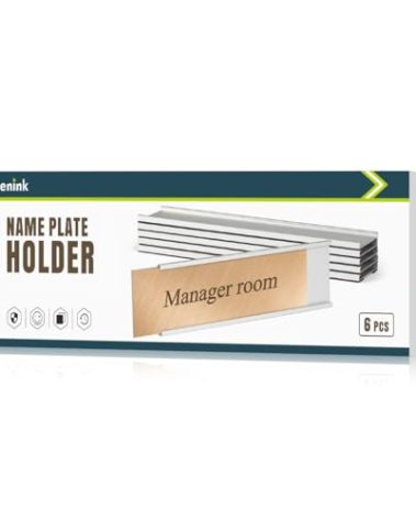 Lenink 6 Pack Name Plate Holder, Wall Mount Office Door Name Plate Holder for Meeting Room, Business Department, Warning Area 8” X 2” (Silver)