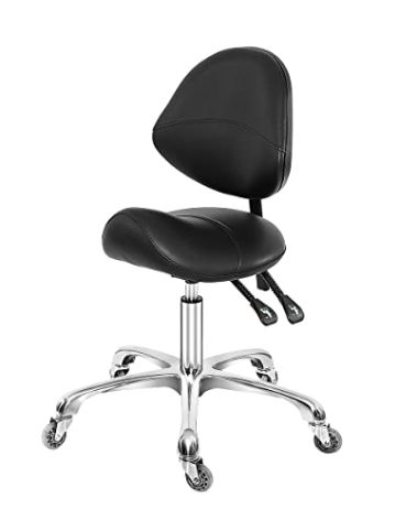 Saddle Stool Dental Hygienist Chair with Back Support, Rolling Esthetician Saddle Stool for Lash Salon Tattoo Shop Spa Dentist Clinic (with Backrest, Black)