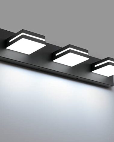 SineRise LED Modern Bathroom Vanity Light Fixtures (3-Light, 24-Inch), Matte Black Modern Acrylic Bathroom Wall Lighting Fixtures Over Mirror (Cool White 6000K)