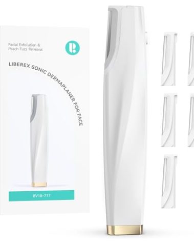 Sonic Dermaplaning Tool for Face - Rechargeable Dermaplane Razor with 6 Refill Dermablades, Facial Hair & Peach Fuzz Remover for Women (White)