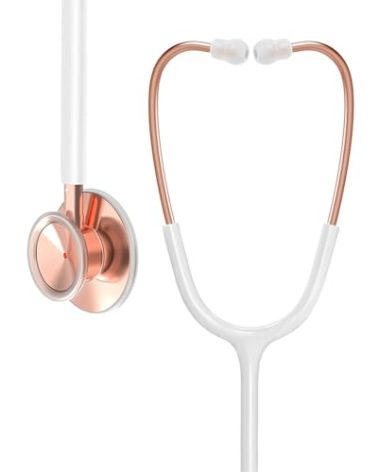 Clairre Rose Gold Stethoscope, Gift for Nurses, Doctors & Medical Students, Dual Head for Home Health Use with Accessories Name Tag (Without EVA Case, Pearl White)