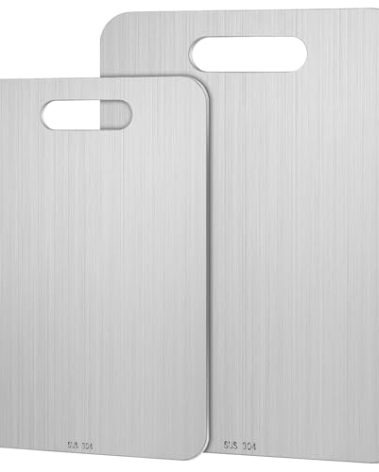 Yaocom 2 Pcs Stainless Steel Cutting Board for Kitchen 304 Steel Chopping Dishwasher Safe Metal Cutting Board Set for Kitchen Meat Fruit Vegetable (13.4"x9",11.8"x7.9")
