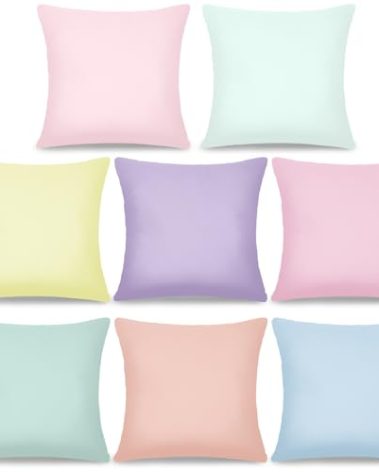 8Pcs 18 x 18 Inch Decorative Throw Pillow Covers Pastel Mix Color Pillow Cases Colorful Square Cushion Covers with Hidden Zipper for Couch Sofa Bedroom Patio Balcony,Linen Material（Covers Only）
