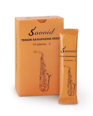 Sovvid Handcrafted Tenor Saxophone Reeds 2.0 – Premium Natural Cane, Warm & Rich Tone, Durable & Consistent, Thinner Tip for Easy Play, Individually Packed with Portable Reed Case (Box of 10)