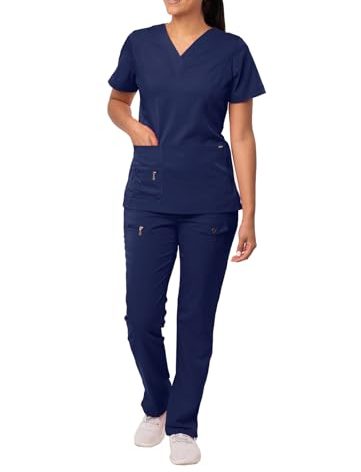 Adar Uniforms, Pro Breakthrough Plus Scrub Set For Women - Enhanced V-Neck Top & Multi Pocket Pants - 4400 - Navy - L