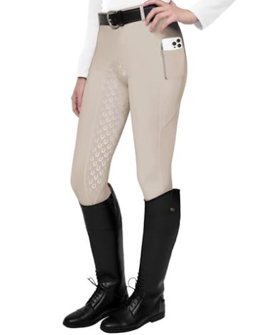 FitsT4 Sports Women's Full Seat Riding Tights Active Silicon Grip Horse Riding Tights Equestrian Breeches Apricot Size M