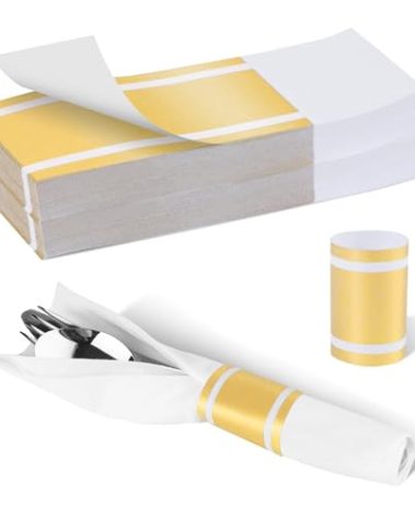 Germiwipe Gold Napkin Band,Paper Napkin Rings Self Adhesive,200PCS Silverware Wraps Bands,Table Setting Wedding Event Party Supply NB-015