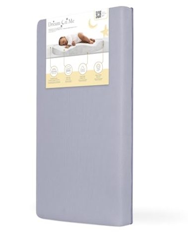 Dream On Me Snuggles Extra Firm Baby Crib Mattress – Water-Resistant Periwinkle Vinyl Cover, GREENGUARD Gold & JPMA Certified, Fits All Portable & Mini Cribs, Made in USA, 10-Year Warranty