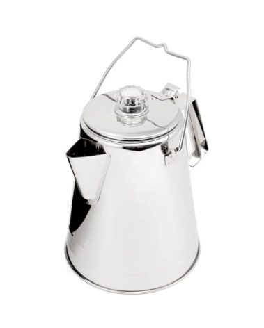 GSI Outdoors Percolator Coffee Pot I Glacier Stainless Steel Ultra-Rugged for Brewing Coffee Over Stove and Fire | Ideal for Group Camping, 14 Cup