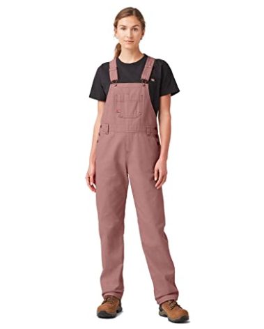 Dickies womens Women's Relaxed Fit Overalls Bib Shortalls, Rinsed Ash Rose, Medium US