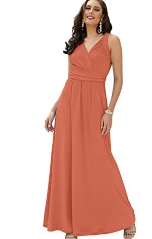 KOH KOH Plus Size Womens Long Sleeveless Flowy Bridesmaids Cocktail Party Evening Formal Sexy Summer Wedding Guest Ball Prom Tall Sundress Gown Gowns Maxi Dress Dresses, Coral/Pink Peach XL 14-16