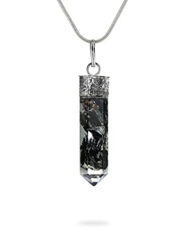 AYANA Piezo Black Tourmaline Necklace for Women - Hex Pencil Pendant with Bionized Black Tourmaline Crystals, Cho Ku Rei Reiki Charged Orgonite Chakra Protection Necklaces