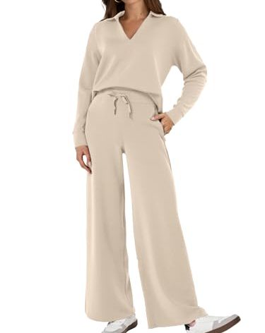 Glamaker Women's Athletic Clothing Sets Fall 2 Piece Outfits Long Sleeve Matching Sets For Travel Essentials (Light Khaki L)