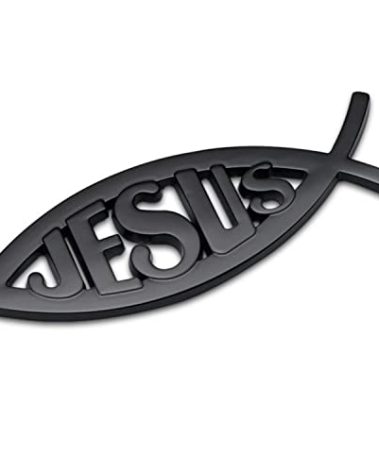 HUAPX 1Pack Black Jesus Fish Emblem Aluminum Alloy Badges Decals for Lord Christian Auto Sticker(Black)
