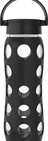 Lifefactory 22-Ounce BPA-Free Glass Water Bottle with Classic Cap and Protective Silicone Sleeve, Onyx