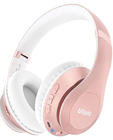 Uliptz Wireless Bluetooth Headphones, 65H Playtime, 6EQ Sound Modes, HiFi Stereo Over Ear Headphones with Microphone, Foldable Bluetooth 5.3 Headphone for Travel/Office/Cellphone/PC (Rose Gold)