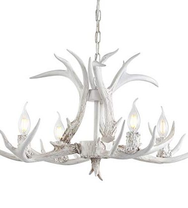 JONATHAN Y JYL6301B Eldora 26" Adjustable Resin Antler 4-Light LED Chandelier, Glam, Rustic,Cottage,Transitional, Dimmable Dining Room, Living Room, Kitchen, Foyer, Bedroom, White