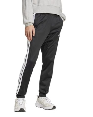 adidas Men's Tall Size 3-Stripes Tricot Tapered Track Pants, Black/White, XLT XLT