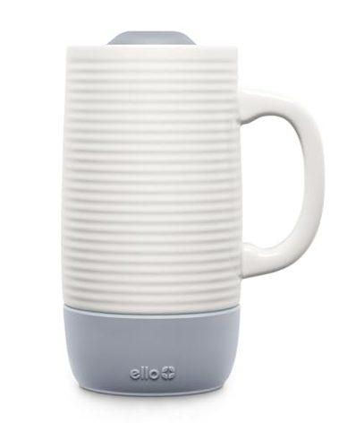 Ello Jane 18oz Ceramic Travel Mug with Handle, Splash-Resistant Slider Lid and Built-in Coaster, Perfect for Coffee and Tea, BPA Free, Dishwasher Safe, Holiday Gift Her Him, Gray