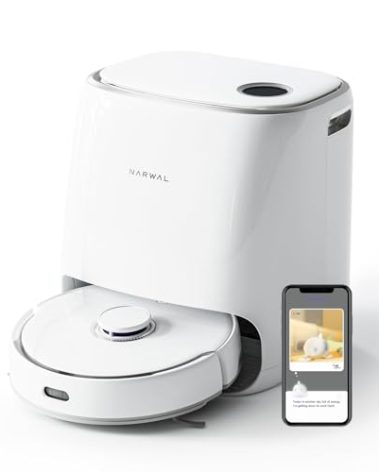 NARWAL Freo Mate Robot Vacuum and Mop Comb, Washing & Drying, Dirt Sense Ultra Clean, Auto Add Cleaner, LCD Display, Smart Swing, Arcuate-Route, WiFi, APP Control, White