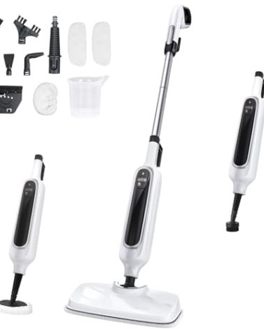 12-in-1 Steam Mop, Detachable Handheld Steam Cleaner for Home, 23FT Cord, 3 Steam Modes & LED Display, Steam Mops for Floor Cleaning, Bathroom, Windows, Sofas, Clothes, Tile Grout, Carpets, Furniture