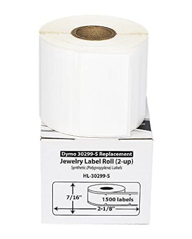 Houselabels Dymo-Compatible Jewelry Price Tags, Barbell Style, 1500 Labels per Roll (HL-30299) , White