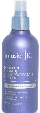 Infusion K Heat Protectant Styler with UltraKeratin Complex - Prevent Heat Damage & Breakage | Control Frizz & Enhance Shine | Color Safe, Paraben Cruelty Sulfate Free | USA Made (8 oz)