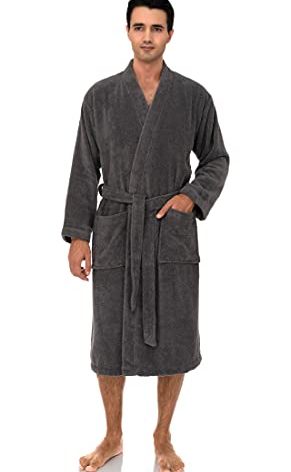 TowelSelections Mens Robe, 100% Cotton Luxury Bathrobe, Soft Terry Cloth Towel Robe for Men Small/Medium Gray