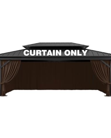 Pakunoda Outdoor Gazebo Curtain Replacement Universal 4-Panel Sidewalls 12' X 20',Outdoor Patio Waterproof Privacy Curtain with Double Zipper for Patio, Canopy, Garden, and Backyard (Curtain Only)