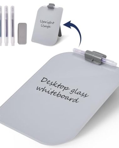 TSJ OFFICE Small Desktop Whiteboard - 12 X 8 Inches Glass Dry Erase Board with Stand, Desk Board Buddy for Home, Office, School Supply