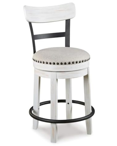Signature Design by Ashley Valebeck 24.5" Modern Swivel Counter Height Barstool, Whitewash
