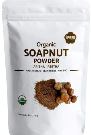 Iyasa Holistics Organic Soapnut Powder, 4oz Trial Pack, Aritha, Reetha,Sapindus Mukorossi,Natural Skin & Hair Cleanser Shampoo & Conditioner,Laundry Dish Detergent, Households Cleaner