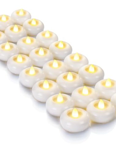 Homemory 24Pack 2” Flameless Led Floating Candles, 200 Hour Plastic Battery Operated Flickering Waterproof Tealights for Cylinder Vases, Centerpieces at Wedding, Party, Pool, Holiday (White Base)