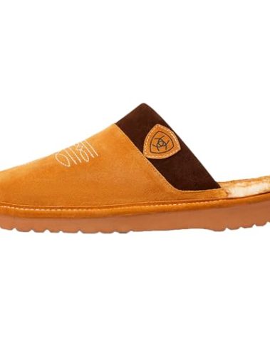 ARIAT Men's House Slippers, Silversmith Square Toe, Leather with Faux Shearling Lining (Chestnut)