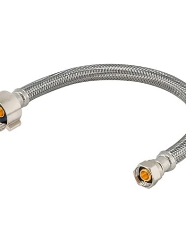 Eastman 20 Inch Flexible Toilet Connector, Stainless Steel Braided Hose with 7/8 Inch Ballcock Nuts, 3/8 Inch Compression, 48090