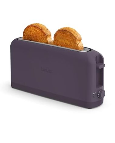bella 2 Slice Slim Toaster, Fits-anywhere™ Kitchenware, 6 Setting Shade Control with Reheat & Cancel Buttons, Fits sourdough, 10” Long Slot, Anti Jam & Auto Shutoff, 900 Watt, Plum